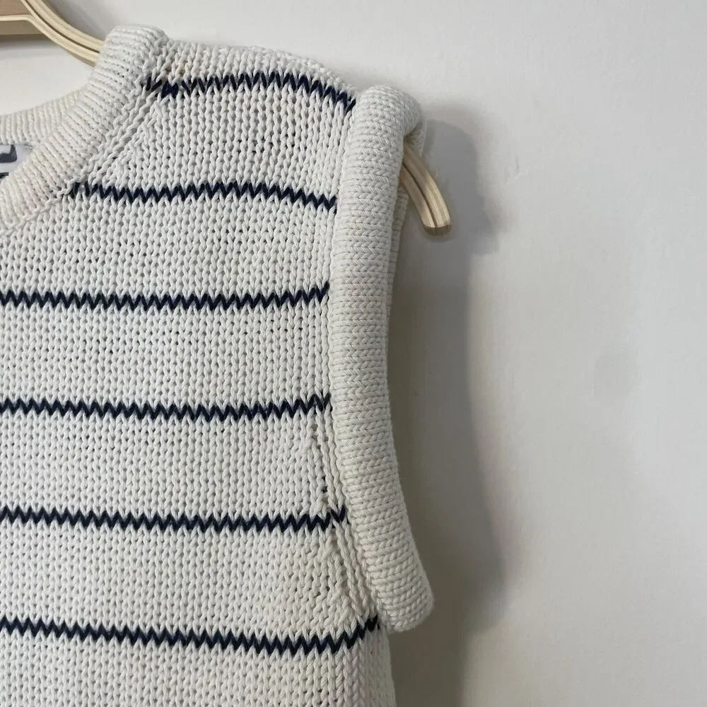 Madewell Puff-Trim Sweater Vest in Stripe Bright Ivory‎ Navy Size XXS NQ977